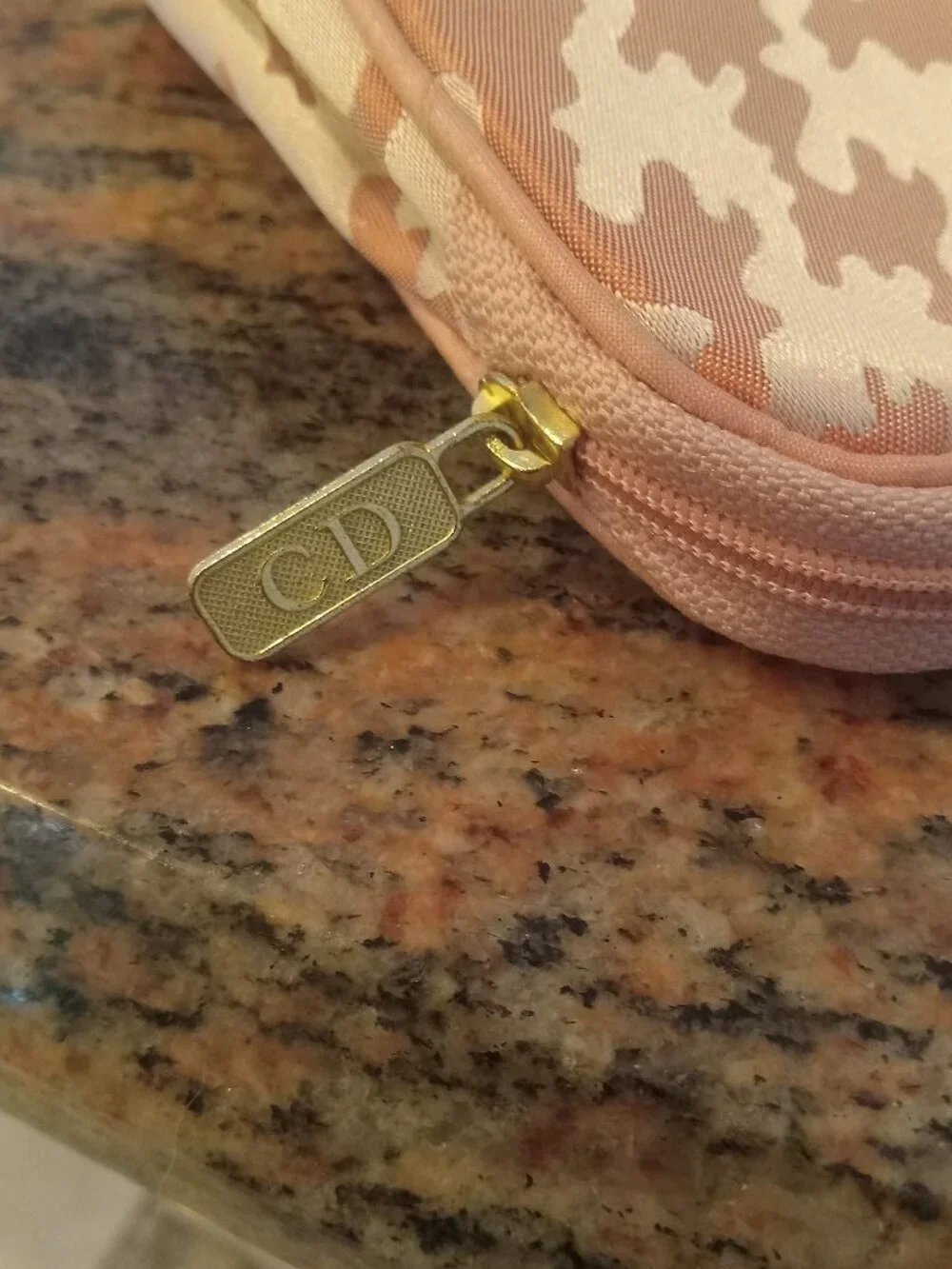 Christian Dior Pink & White Houndstooth CD Logo Cosmetic Pouch Toiletry Bag